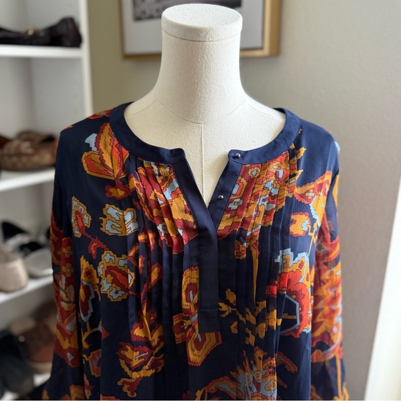 Anthropologie Meadow Rue Blue and Orange Colorful Patterned Blouse Size M - Picture 4 of 10